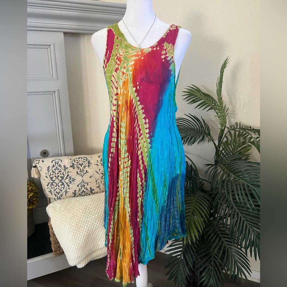 Vintage Tie Dye Rainbow Asymmetrical Dress 🌈